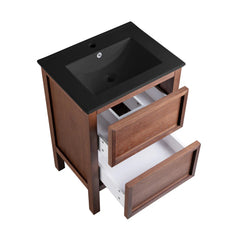 Swiss Madison Nadar 24 in. Brown Walnut Bathroom Vanity With Black Ceramic Sink Top - SM-BV371WNMB - The Home Selection