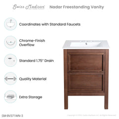 Swiss Madison Nadar 24 in. Brown Walnut Bathroom Vanity With White, 3-Hole Ceramic Sink Top - SM-BV371WN-3 - The Home Selection
