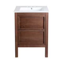 Swiss Madison Nadar 24 in. Brown Walnut Bathroom Vanity With White, 3-Hole Ceramic Sink Top - SM-BV371WN-3 - The Home Selection