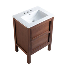Swiss Madison Nadar 24 in. Brown Walnut Bathroom Vanity With White, 3-Hole Ceramic Sink Top - SM-BV371WN-3 - The Home Selection