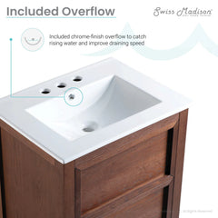 Swiss Madison Nadar 24 in. Brown Walnut Bathroom Vanity With White, 3-Hole Ceramic Sink Top - SM-BV371WN-3 - The Home Selection