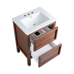 Swiss Madison Nadar 24 in. Brown Walnut Bathroom Vanity With White, 3-Hole Ceramic Sink Top - SM-BV371WN-3 - The Home Selection