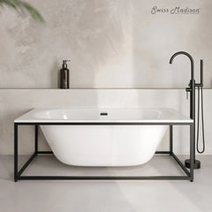 Swiss Madison Pierre 60" Soaking Freestanding Bathtub in Glossy White, Black Frame Included - SM-FB2701MB - The Home Selection
