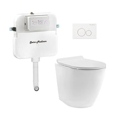 Swiss Madison St. Tropez Back-to-Wall Toilet Bundle 0.8/1.6 GPF Dual Flush in Glossy White with Black Flush Plate - The Home Selection