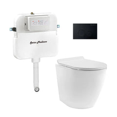 Swiss Madison St. Tropez Back-to-Wall Toilet Bundle 0.8/1.6 GPF Dual Flush in Glossy White with Black Flush Plate - The Home Selection
