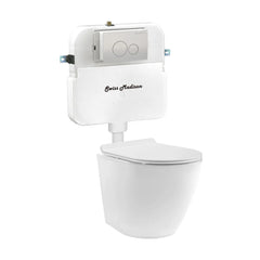 Swiss Madison St. Tropez Back-to-Wall Toilet Bundle 0.8/1.6 GPF Dual Flush in Glossy White with Black Flush Plate - The Home Selection