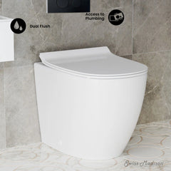 Swiss Madison St. Tropez Back-to-Wall Toilet Bundle 0.8/1.6 GPF Dual Flush in Glossy White with Black Flush Plate - The Home Selection