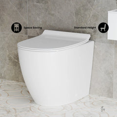 Swiss Madison St. Tropez Back-to-Wall Toilet Bundle 0.8/1.6 GPF Dual Flush in Glossy White with Black Flush Plate - The Home Selection
