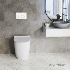 Swiss Madison St. Tropez Back-to-Wall Toilet Bundle 0.8/1.6 GPF Dual Flush in Glossy White with Black Flush Plate - The Home Selection