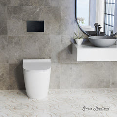 Swiss Madison St. Tropez Back-to-Wall Toilet Bundle 0.8/1.6 GPF Dual Flush in Glossy White with Black Flush Plate - The Home Selection