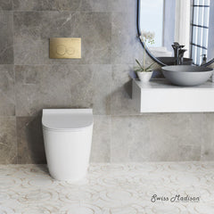 Swiss Madison St. Tropez Back-to-Wall Toilet Bundle 0.8/1.6 GPF Dual Flush in Glossy White with Black Flush Plate - The Home Selection