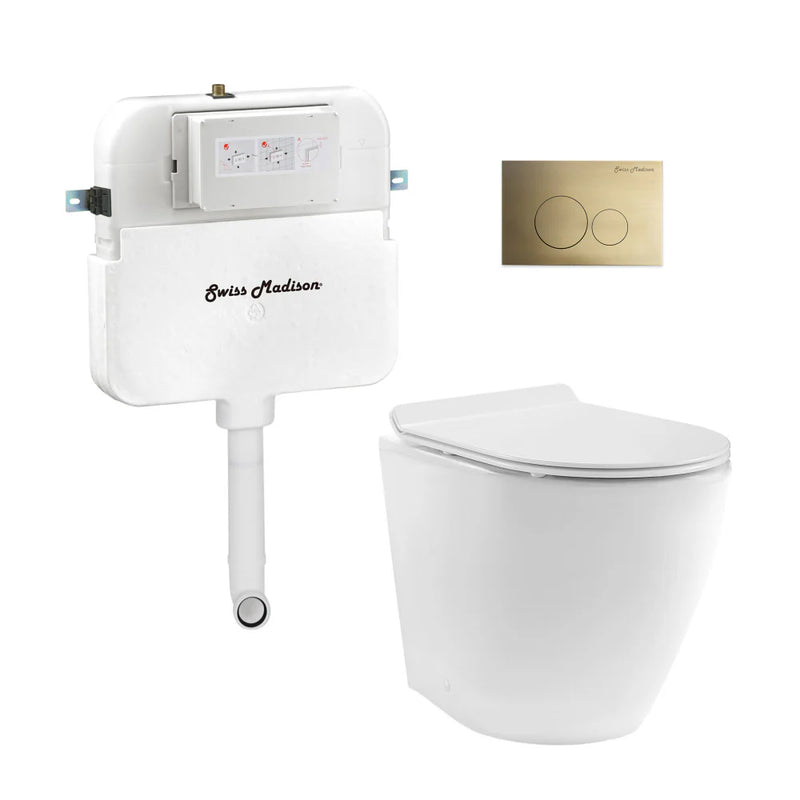 Swiss Madison St. Tropez Back-to-Wall Toilet Bundle 0.8/1.6 GPF Dual Flush in Glossy White with Black Flush Plate - The Home Selection