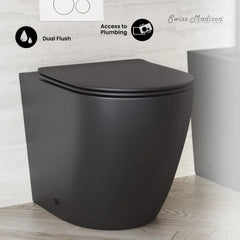 Swiss Madison St. Tropez Back-to-Wall Toilet Bundle 0.8/1.6 GPF Dual Flush in Matte Black with Black Flush Plate - The Home Selection
