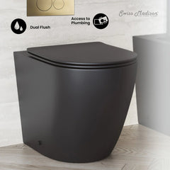 Swiss Madison St. Tropez Back-to-Wall Toilet Bundle 0.8/1.6 GPF Dual Flush in Matte Black with Black Flush Plate - The Home Selection
