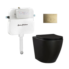 Swiss Madison St. Tropez Back-to-Wall Toilet Bundle 0.8/1.6 GPF Dual Flush in Matte Black with Black Flush Plate - The Home Selection
