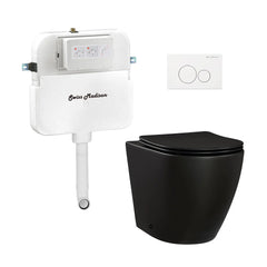 Swiss Madison St. Tropez Back-to-Wall Toilet Bundle 0.8/1.6 GPF Dual Flush in Matte Black with Black Flush Plate - The Home Selection
