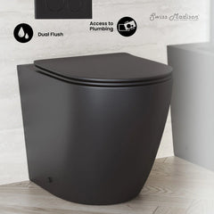 Swiss Madison St. Tropez Back-to-Wall Toilet Bundle 0.8/1.6 GPF Dual Flush in Matte Black with Black Flush Plate - The Home Selection