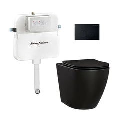 Swiss Madison St. Tropez Back-to-Wall Toilet Bundle 0.8/1.6 GPF Dual Flush in Matte Black with Black Flush Plate - The Home Selection