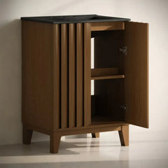 Swiss Madison Troyes 24" Freestanding Bathroom Vanity in Brown Oak with Black 3-Hole Widespread Sink Top - SM-BV3401BO-3WMB - The Home Selection