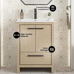 Swiss Madison Virage 24 in. Brown Oak Bathroom Vanity With Ceramic Sink Top - SM-BV730LK - The Home Selection