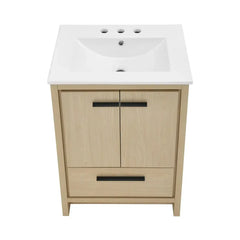 Swiss Madison Virage 24 in. Brown Oak Bathroom Vanity With Ceramic Sink Top - SM-BV730LK - The Home Selection