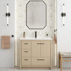 Swiss Madison Virage 36 in. Brown Oak Bathroom Vanity With Black Ceramic Sink Top - SM-BV750K - The Home Selection