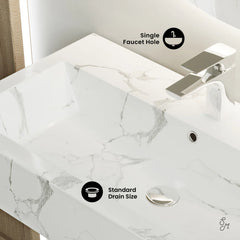 Swiss Madison Voltaire Wide Rectangle Wall Hung Sink in Static Marble - SM-WSM292W - The Home Selection