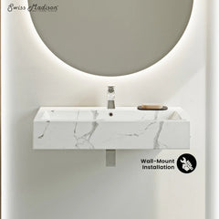 Swiss Madison Voltaire Wide Rectangle Wall Hung Sink in Static Marble - SM-WSM292W - The Home Selection