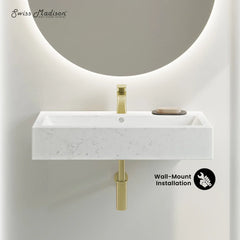 Swiss Madison Voltaire Wide Rectangle Wall Hung Sink in Static Marble - SM-WSM292W - The Home Selection