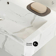 Swiss Madison Voltaire Wide Rectangle Wall Hung Sink in Static Marble - SM-WSM292W - The Home Selection