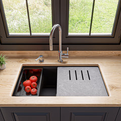 Alfi 33  Granite Composite Workstation Step Rim Single Bowl Undermount Sink with Accessories - AB3418SBUM
