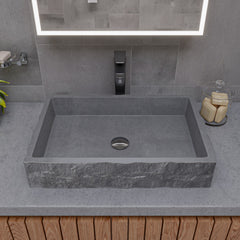 Alfi 24  Solid Concrete Chiseled Style Rectangular Above Mount Vessel Sink - ABCO24R