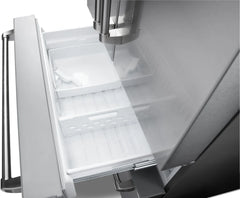 Thor Kitchen 36" French Door Refrigerator with 22.5 Cu. Ft. Total Capacity, Ice Maker, 2 Freezer Drawers, 6 One Gallon Door Storage Bins, Counter-Depth, LED Lighting, Adjustable Shelves, Door Alarm, Energy Star Certified - TRF3602