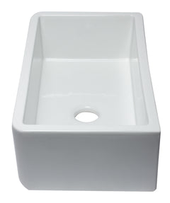 Alfi 33  White Smooth Apron Solid Thick Wall Fireclay Single Bowl Farm Sink - AB3318SB-W