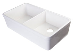 Alfi White 32  Double Bowl Lip Apron Fireclay Farmhouse Kitchen Sink with 1 3/4  Lip - AB512-W
