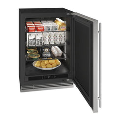U-Line 24 Inch Compact Refrigerator with 5.1 cu. ft. Capacity, 3 Glass Shelves, Sabbath Mode, Door Alarm, LED Lighting, Field Reversible Door, and ENERGY STAR: Stainless Steel Solid - URRE324 - The Home Selection