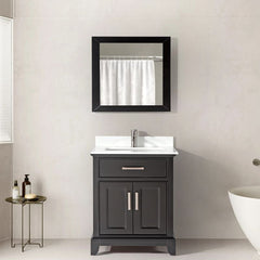 Vanity Art 30"Bath Vanity with Engineered Marble Top in White with Basin and Mirror - VA1030