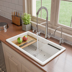Alfi White 32  x 19  Workstation Step Rim Single Bowl Fireclay Undermount / Drop In Kitchen Sink - ABFS3219SUD-W