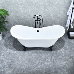 Altair Porva 69" x 29" Acrylic Clawfoot Soaking Bathtub with Brushed Brass Drain and Overflow - 52269-BAT