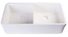 Alfi White 32  Double Bowl Lip Apron Fireclay Farmhouse Kitchen Sink with 1 3/4  Lip - AB512-W