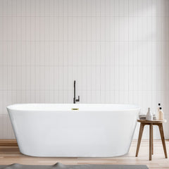 Altair Satchi 67" x 32" Flatbottom Freestanding Acrylic Soaking Bathtub in Glossy White with Drain and Overflow - 52767-BAT-WH