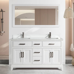 Bath Vanity with Engineered Marble Top in White with Basin and Mirror - VA1060D - The Home Selection