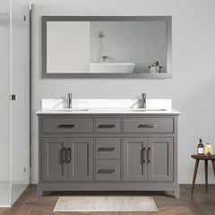 Bath Vanity with Engineered Marble Top in White with Basin and Mirror - VA1060D - The Home Selection