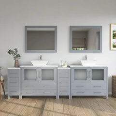 Vanity Art 108" Double Basin Bathroom Vanity with White Engineered Marble Top and Mirror - VA3136-108 - The Home Selection