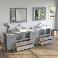 Vanity Art 108" Double Basin Bathroom Vanity with White Engineered Marble Top and Mirror - VA3136-108 - The Home Selection