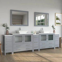 Vanity Art 108" Double Basin Bathroom Vanity with White Engineered Marble Top and Mirror - VA3136-108 - The Home Selection