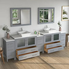 Vanity Art 108" Double Basin Bathroom Vanity with White Engineered Marble Top and Mirror - VA3136-108 - The Home Selection