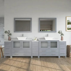 Vanity Art 108" Double Basin Bathroom Vanity with White Engineered Marble Top and Mirror - VA3136-108 - The Home Selection