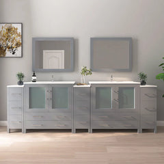 Vanity Art 108- Inch Double Sink Bathroom Vanity with White Ceramic Top and Mirror- VA3036-108 - The Home Selection