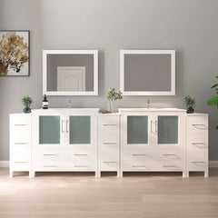 Vanity Art 108- Inch Double Sink Bathroom Vanity with White Ceramic Top and Mirror- VA3036-108 - The Home Selection